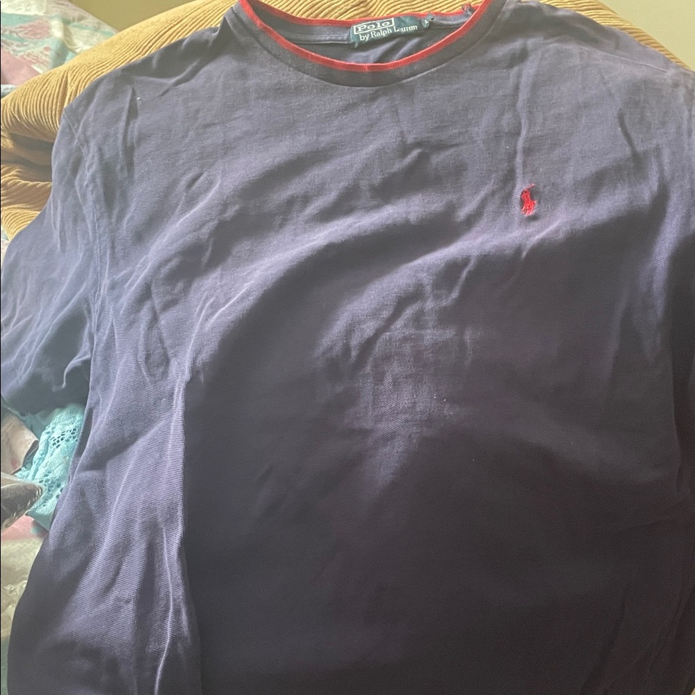 Polo by Ralph Lauren Men's Dark Blue Tee with Red Accents